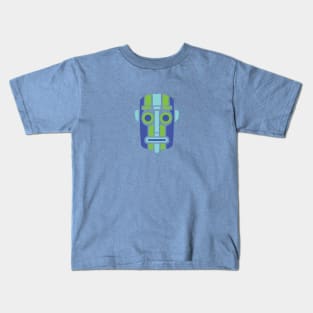 Blue and green retro Tiki mask Kids T-Shirt